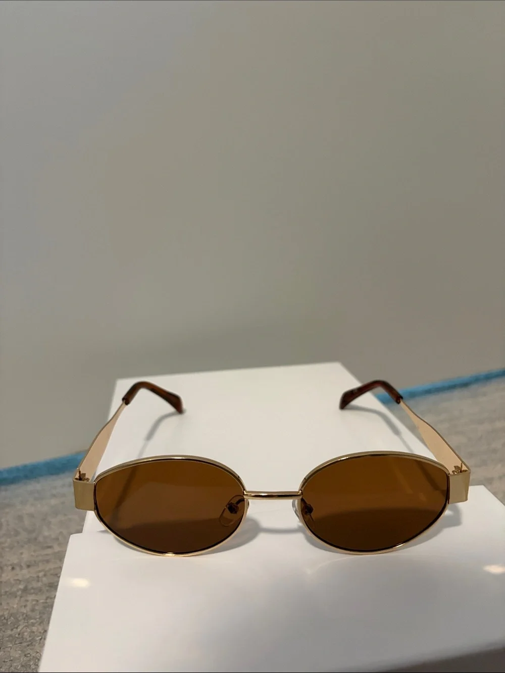 Oval Gold Frame Brown Lens Women's Sunglasses